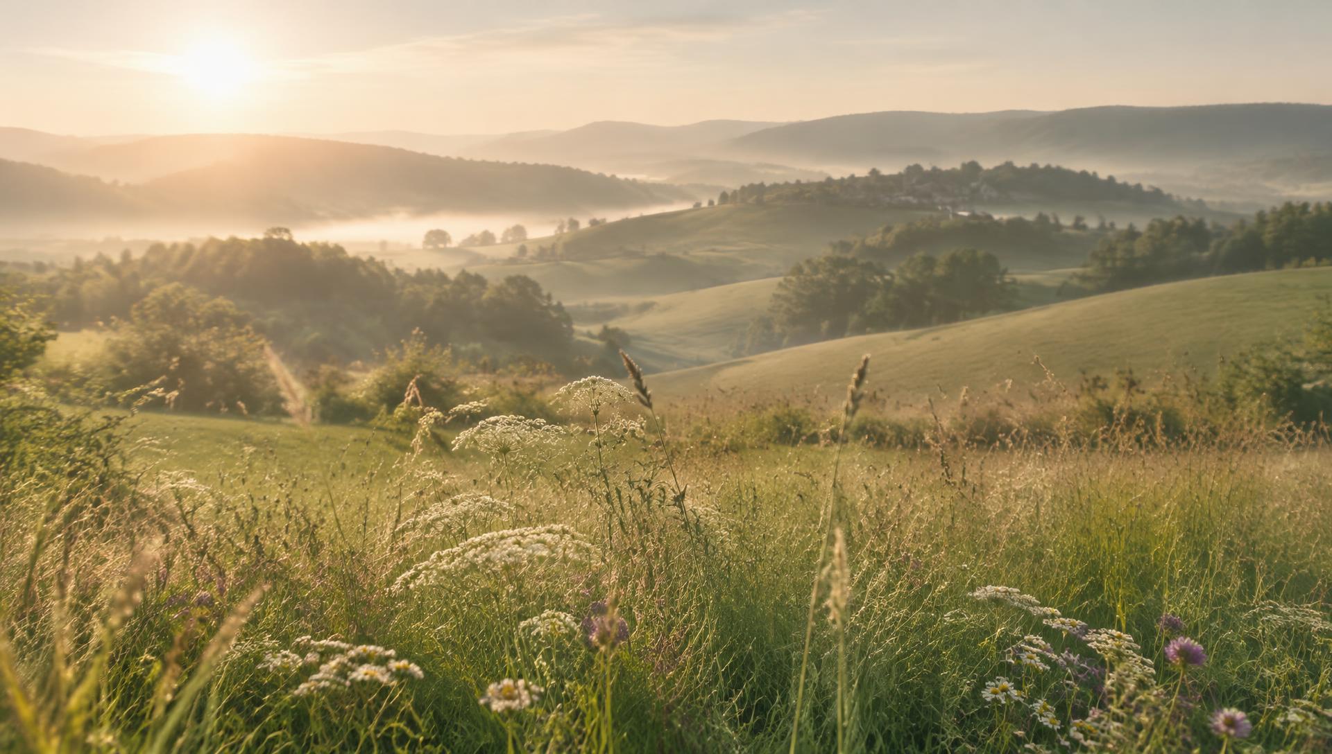Hügellandschaft der Südoststeiermark im Morgenlicht
